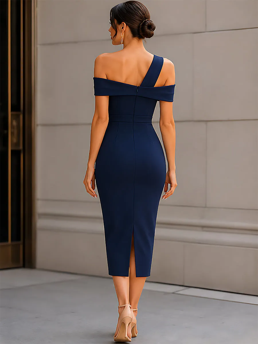 Asymmetric One-Shoulder Tailored Midi Dress sold by Mooyius product image thumbnail 5