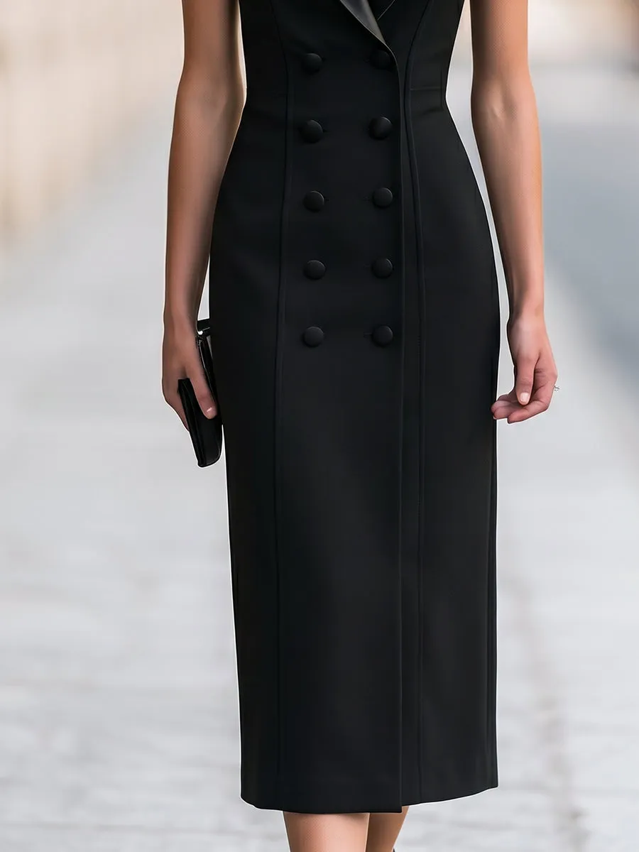 Sleeveless Tailored Blazer Midi Dress With Double-Breasted Buttons sold by Mooyius product image thumbnail 3