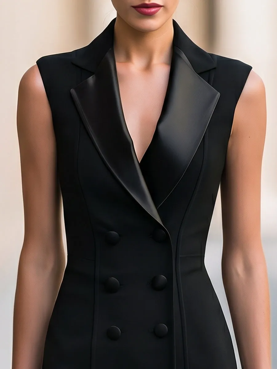 Sleeveless Tailored Blazer Midi Dress With Double-Breasted Buttons sold by Mooyius product image thumbnail 2