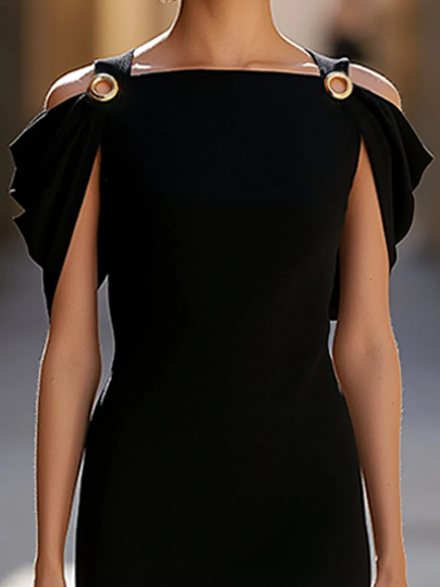 Gold Ring Cold-Shoulder Cape Sleeve Maxi Dress sold by Mooyius product image thumbnail 3