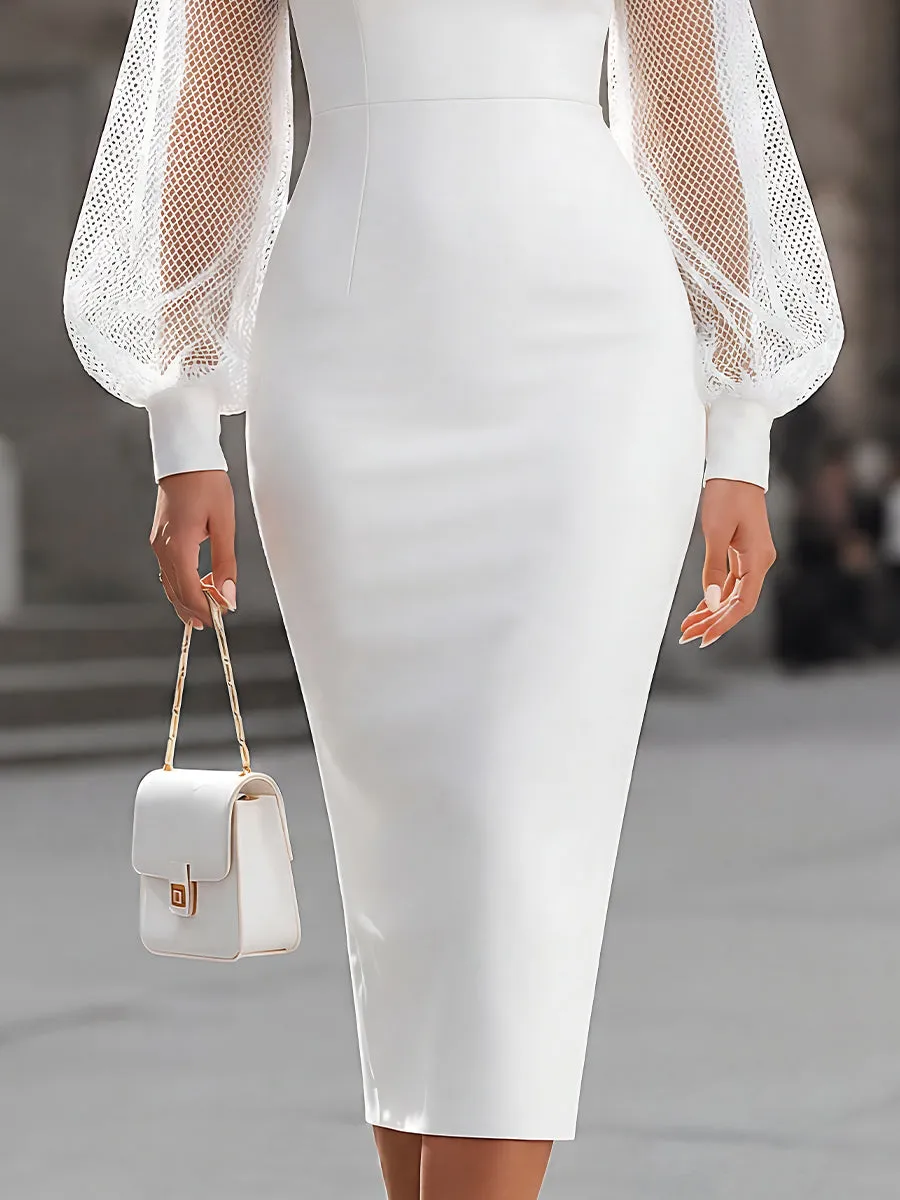 Sheer Mesh-Sleeve Tailored Midi Dress sold by Mooyius product image thumbnail 3