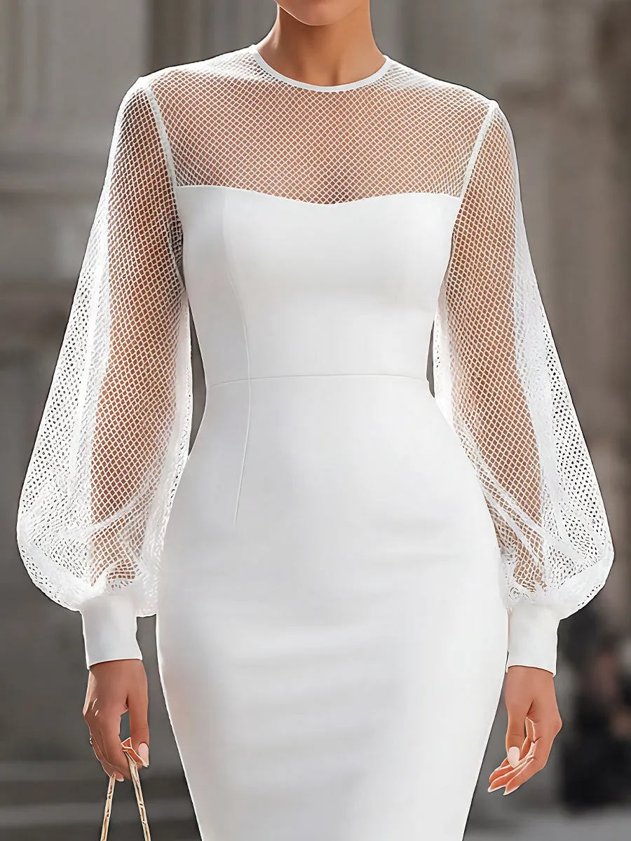 Sheer Mesh-Sleeve Tailored Midi Dress sold by Mooyius product image thumbnail 2