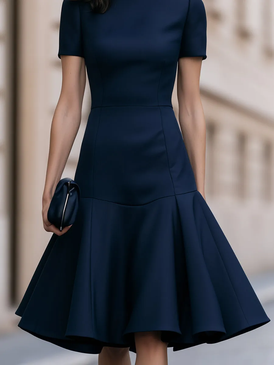 Structured Flare Hem Short Sleeve Midi Dress sold by Mooyius product image thumbnail 4