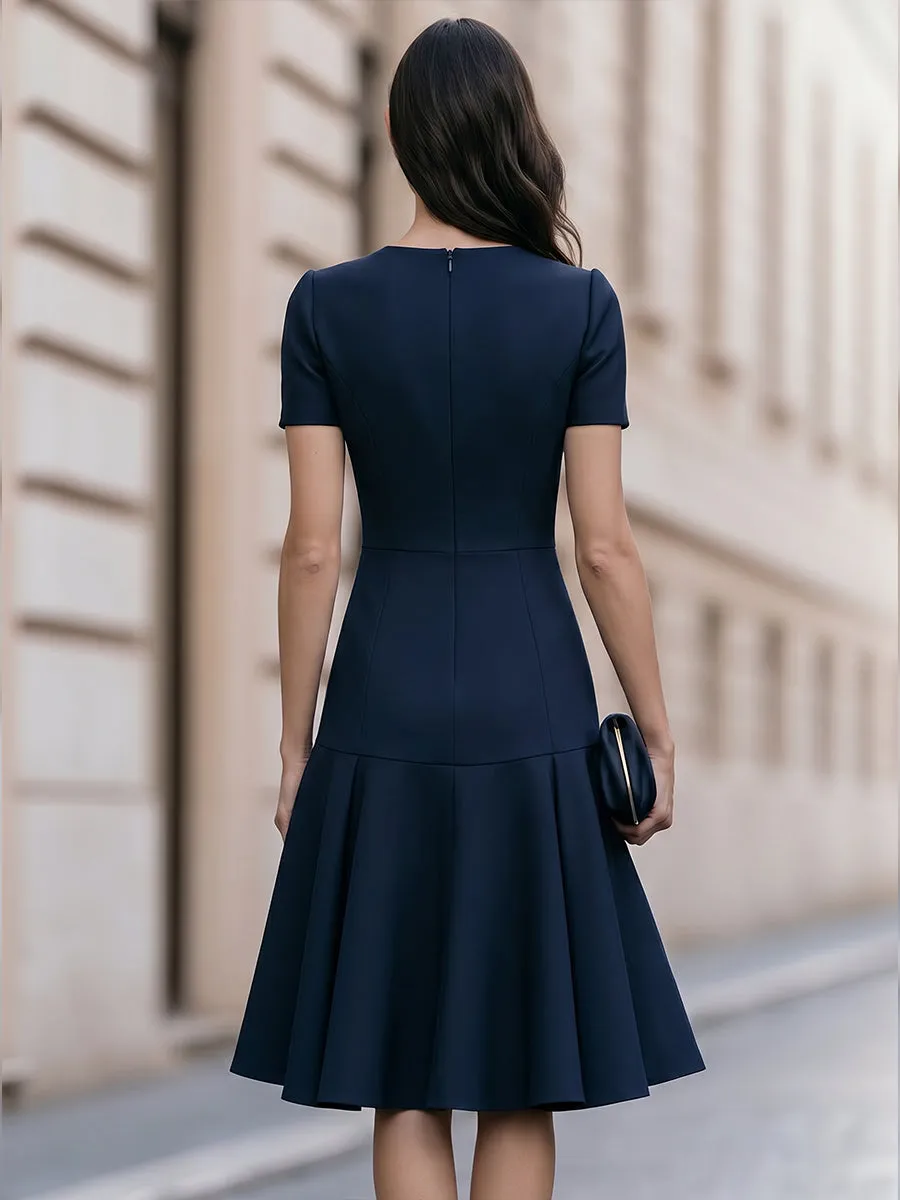 Structured Flare Hem Short Sleeve Midi Dress sold by Mooyius product image thumbnail 5