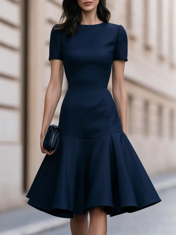 Structured Flare Hem Short Sleeve Midi Dress made by Mooyius