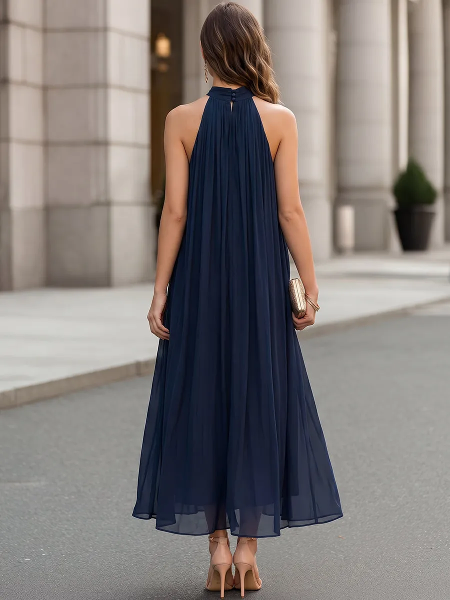 Halter Neck Pleated Chiffon Maxi Dress sold by Mooyius product image thumbnail 5