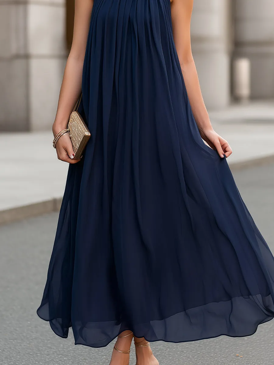 Halter Neck Pleated Chiffon Maxi Dress sold by Mooyius product image thumbnail 4
