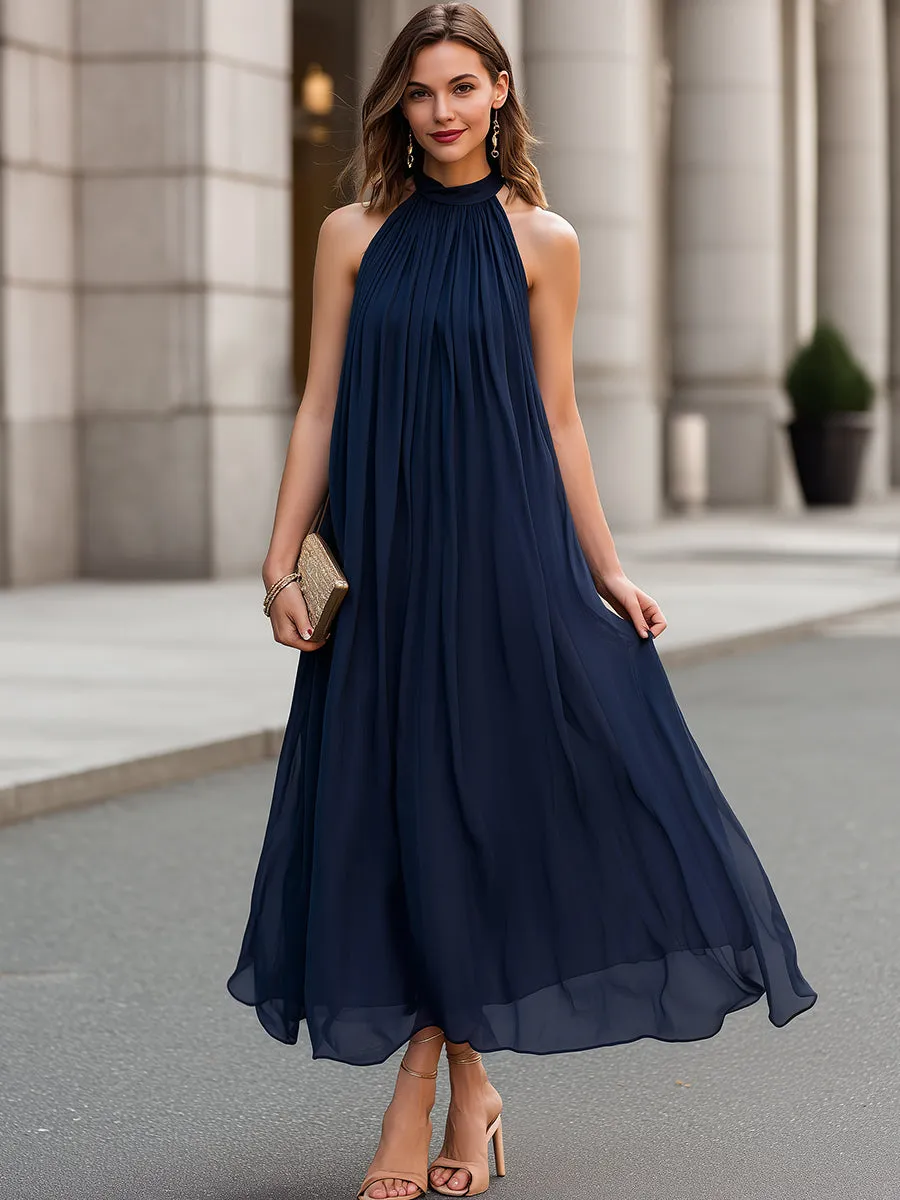 Halter Neck Pleated Chiffon Maxi Dress sold by Mooyius product image thumbnail 2