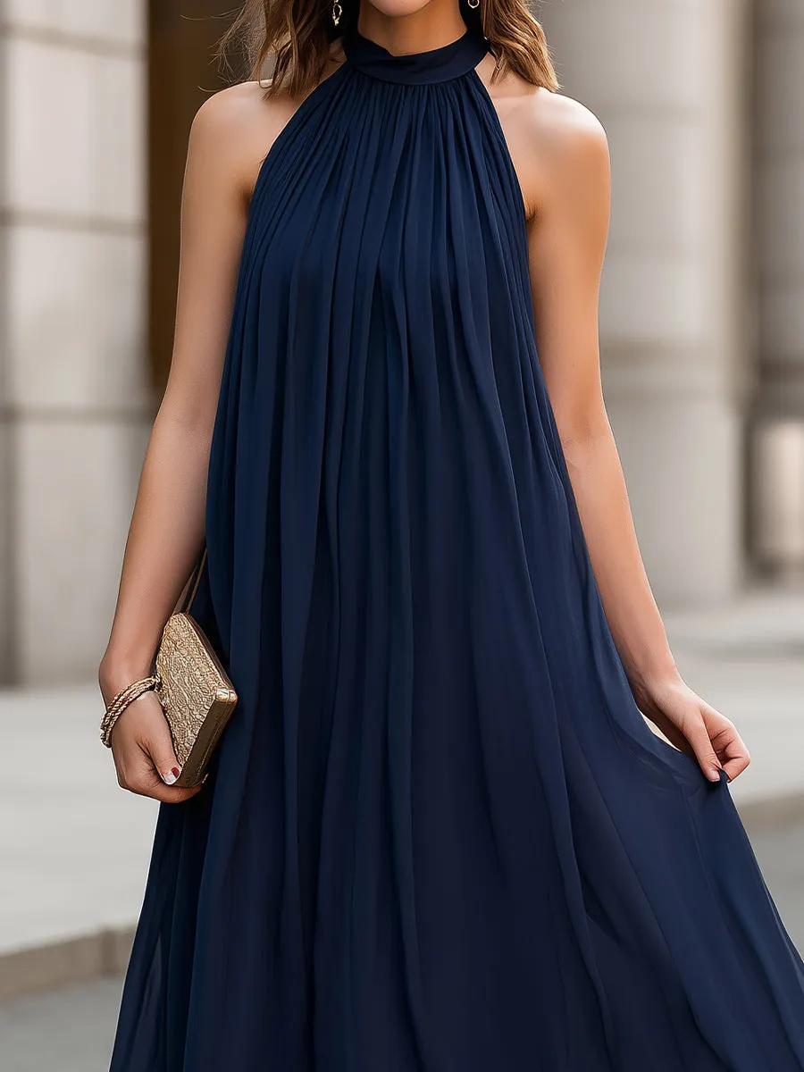 Halter Neck Pleated Chiffon Maxi Dress sold by Mooyius product image thumbnail 3
