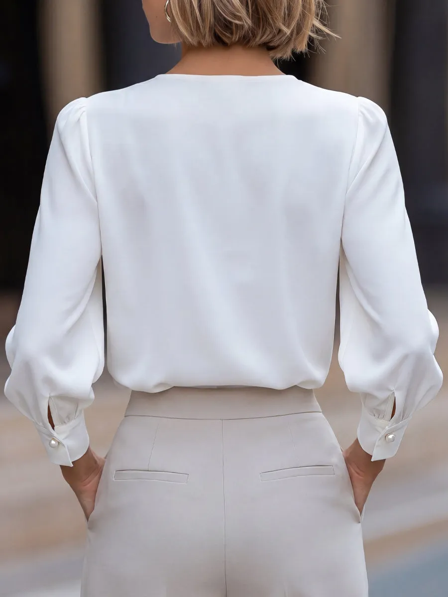 Elegant Draped V-Neck Long Sleeve Blouse sold by Mooyius product image thumbnail 5