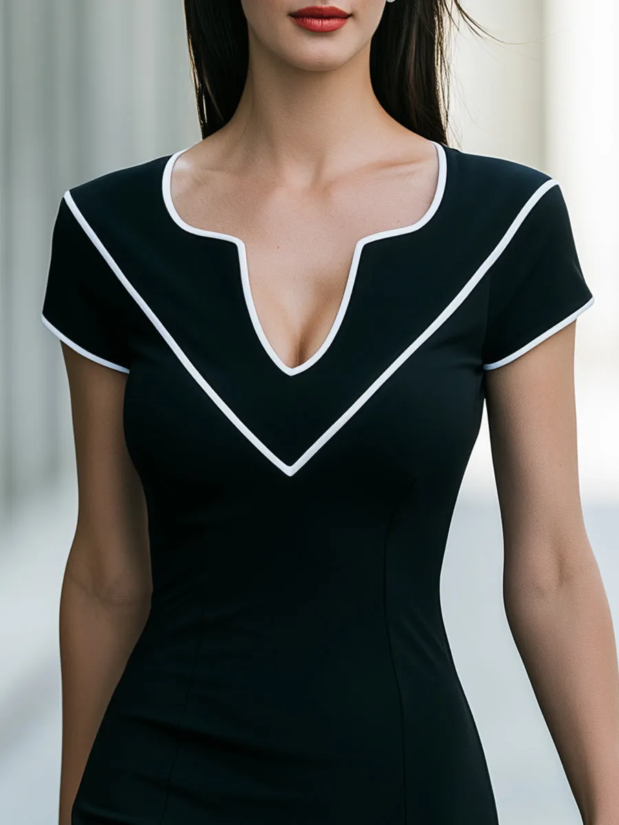 Piping V-Neck Bodycon Midi Dress sold by Mooyius product image thumbnail 2
