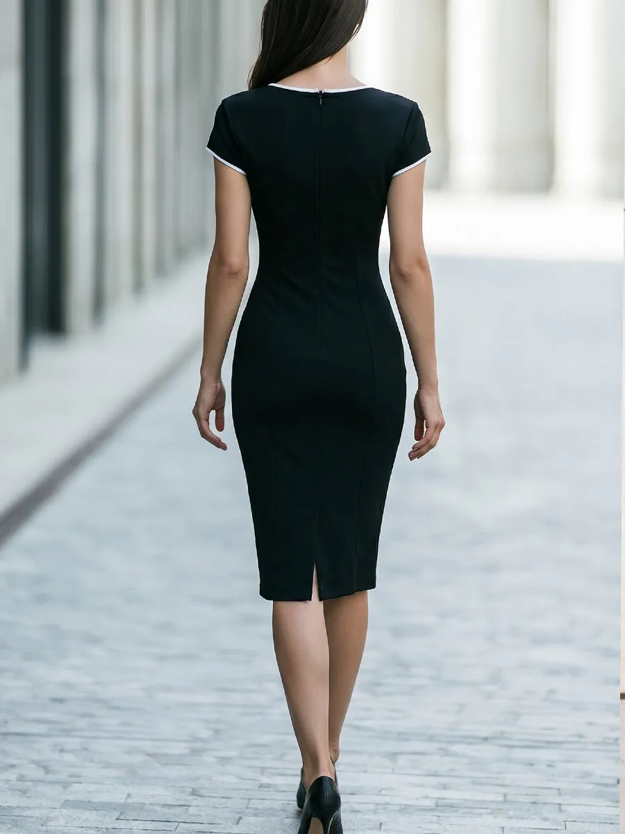 Piping V-Neck Bodycon Midi Dress sold by Mooyius product image thumbnail 4