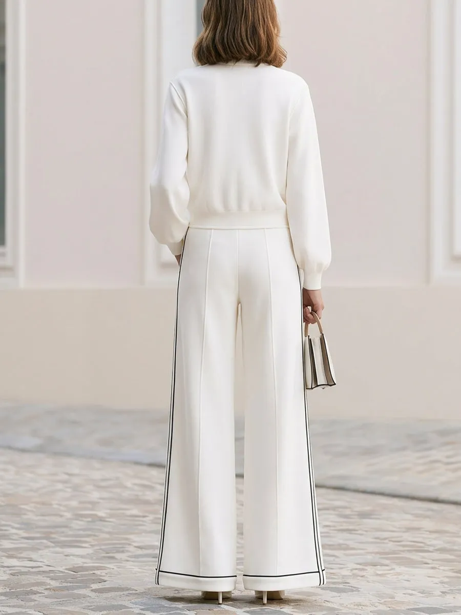 Stand Collar Zip Cropped Jacket & Double Side Stripe Wide Leg Pants sold by Mooyius product image thumbnail 2