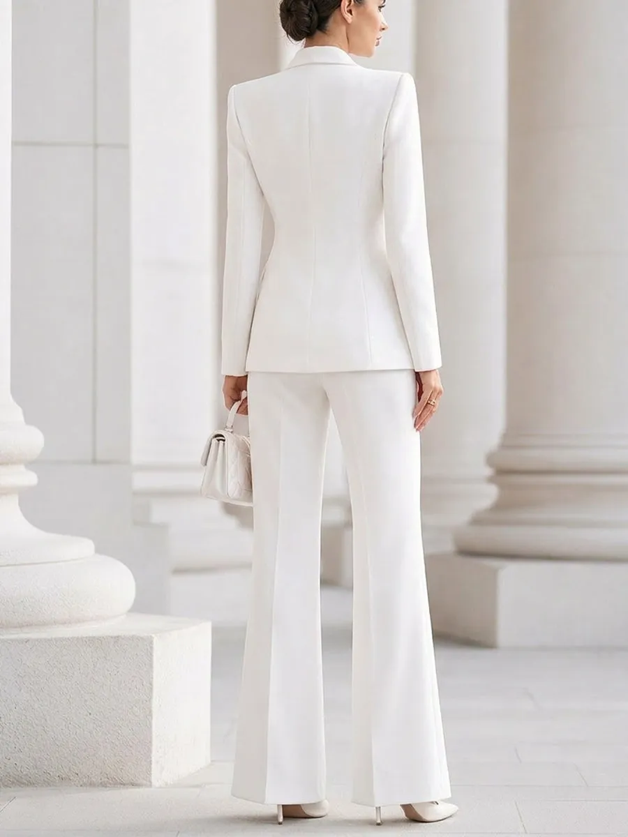 Double-Breasted Blazer & Flared Pants Suit Two-Piece Set sold by Mooyius product image thumbnail 2