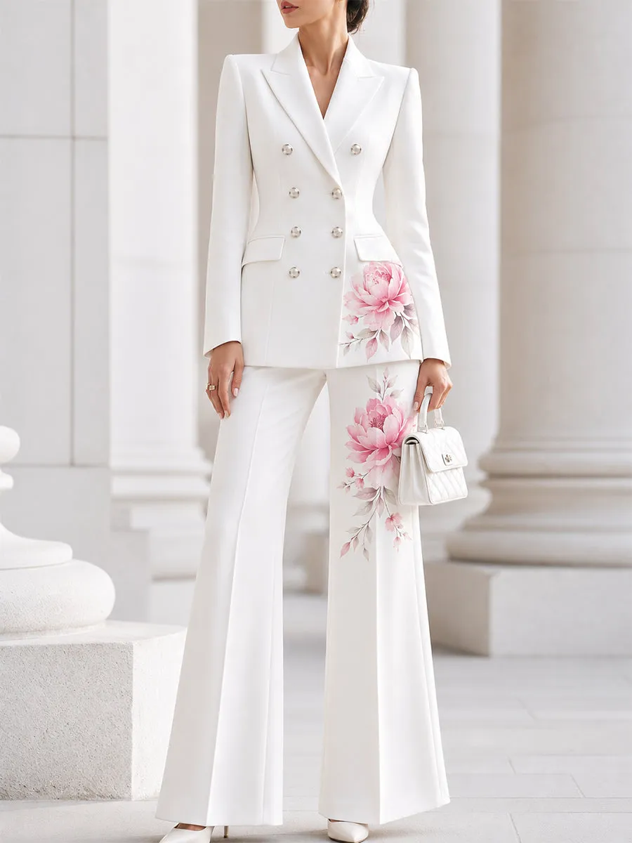 Double-Breasted Blazer & Flared Pants Suit Two-Piece Set sold by Mooyius