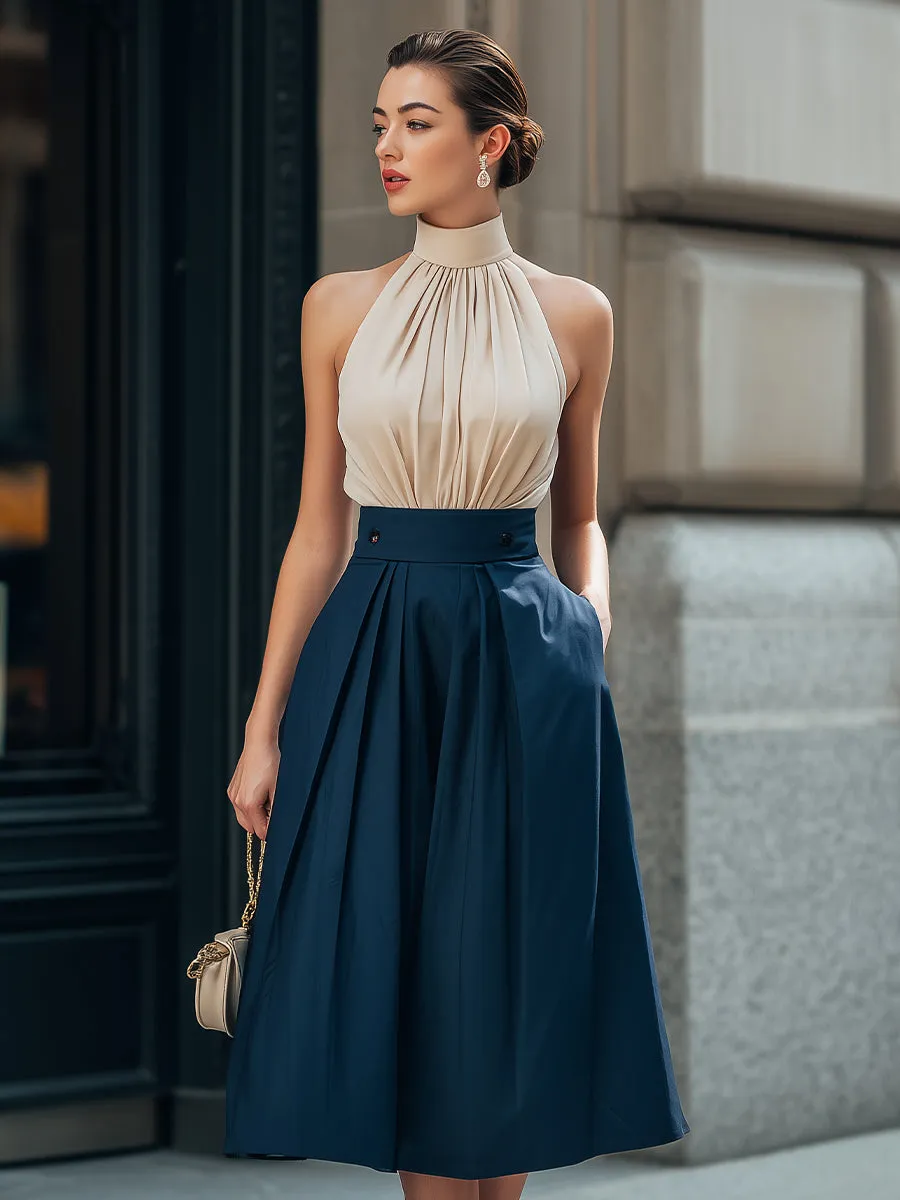 Halter-Neck Gathered Bodice Pleated Midi Dress sold by Mooyius product image thumbnail 2