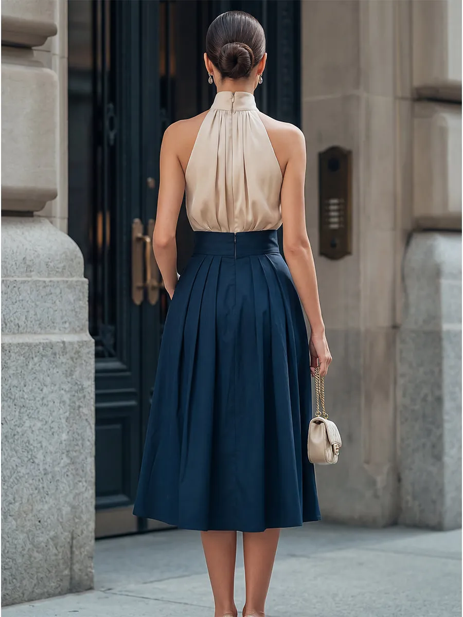Halter-Neck Gathered Bodice Pleated Midi Dress sold by Mooyius product image thumbnail 5
