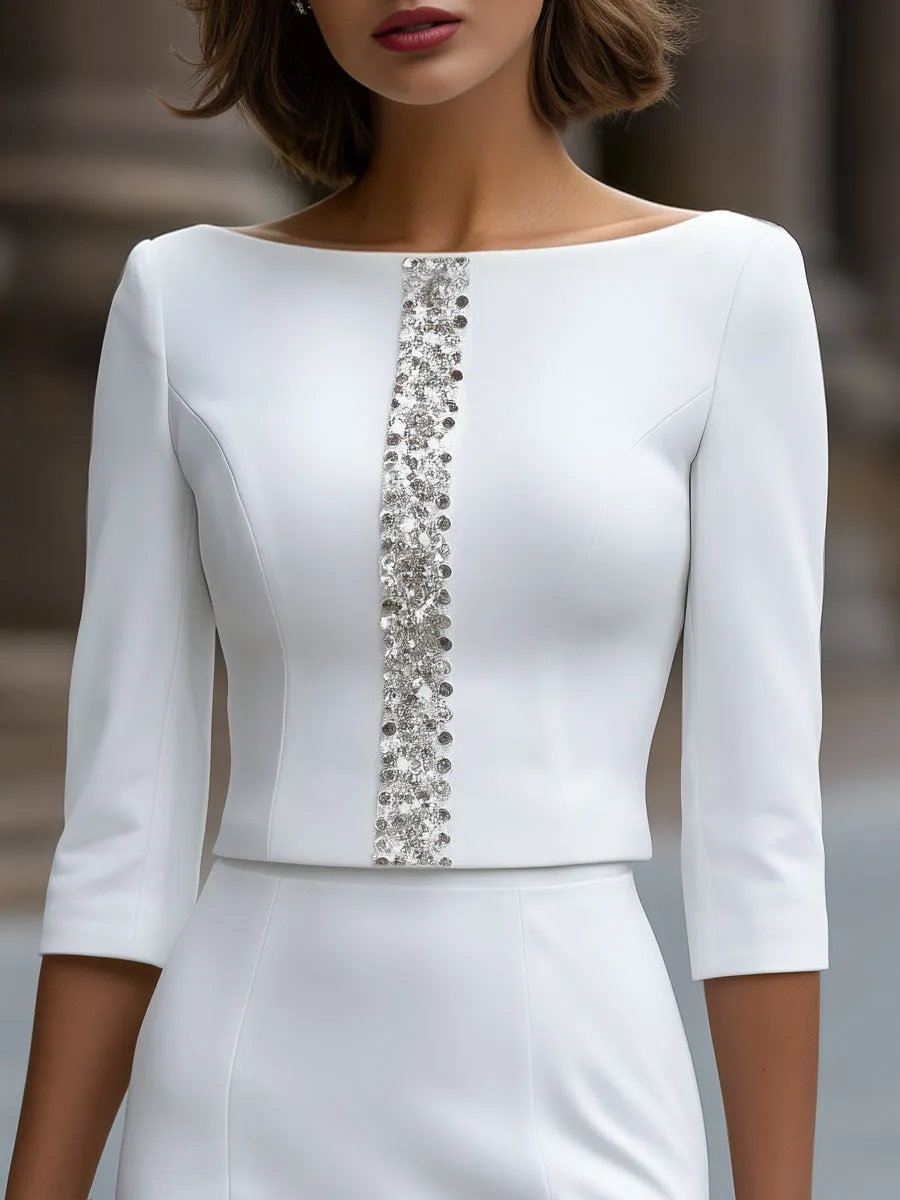 Sequin Panel Elegant Tailored Midi Skirt Set sold by Mooyius product image thumbnail 2
