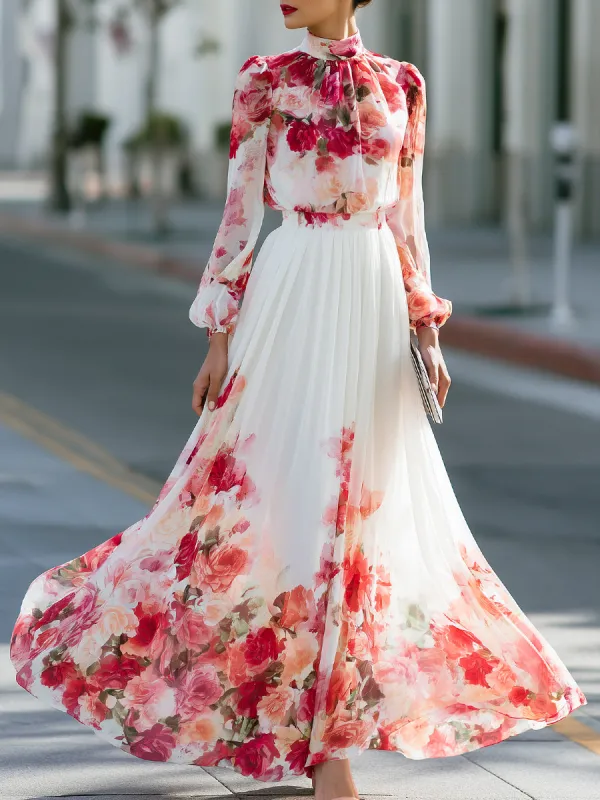Watercolor Floral Chiffon Flowing Maxi Dress made by Mooyius