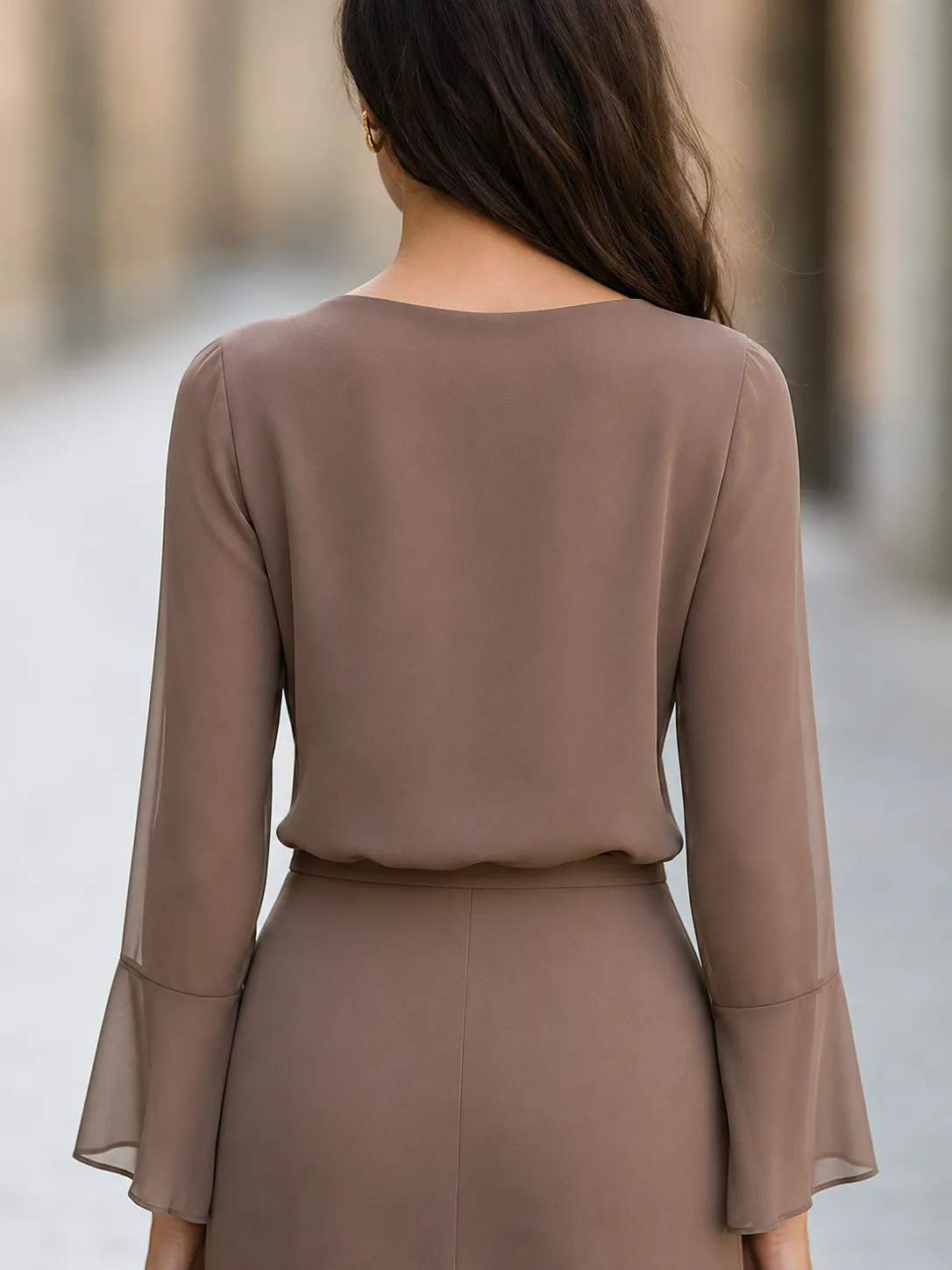 Draped Cowl Neck Flare Sleeve Blouse sold by Mooyius product image thumbnail 5