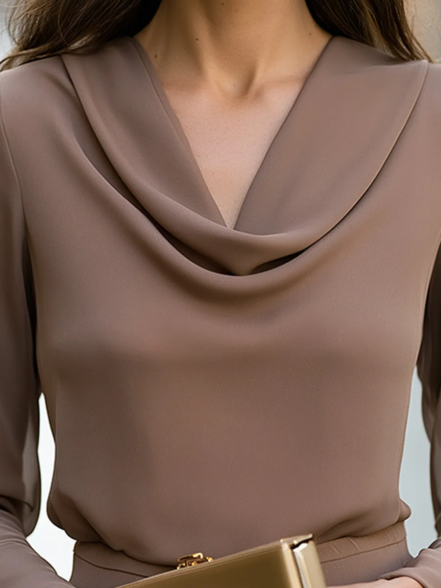 Draped Cowl Neck Flare Sleeve Blouse sold by Mooyius product image thumbnail 4