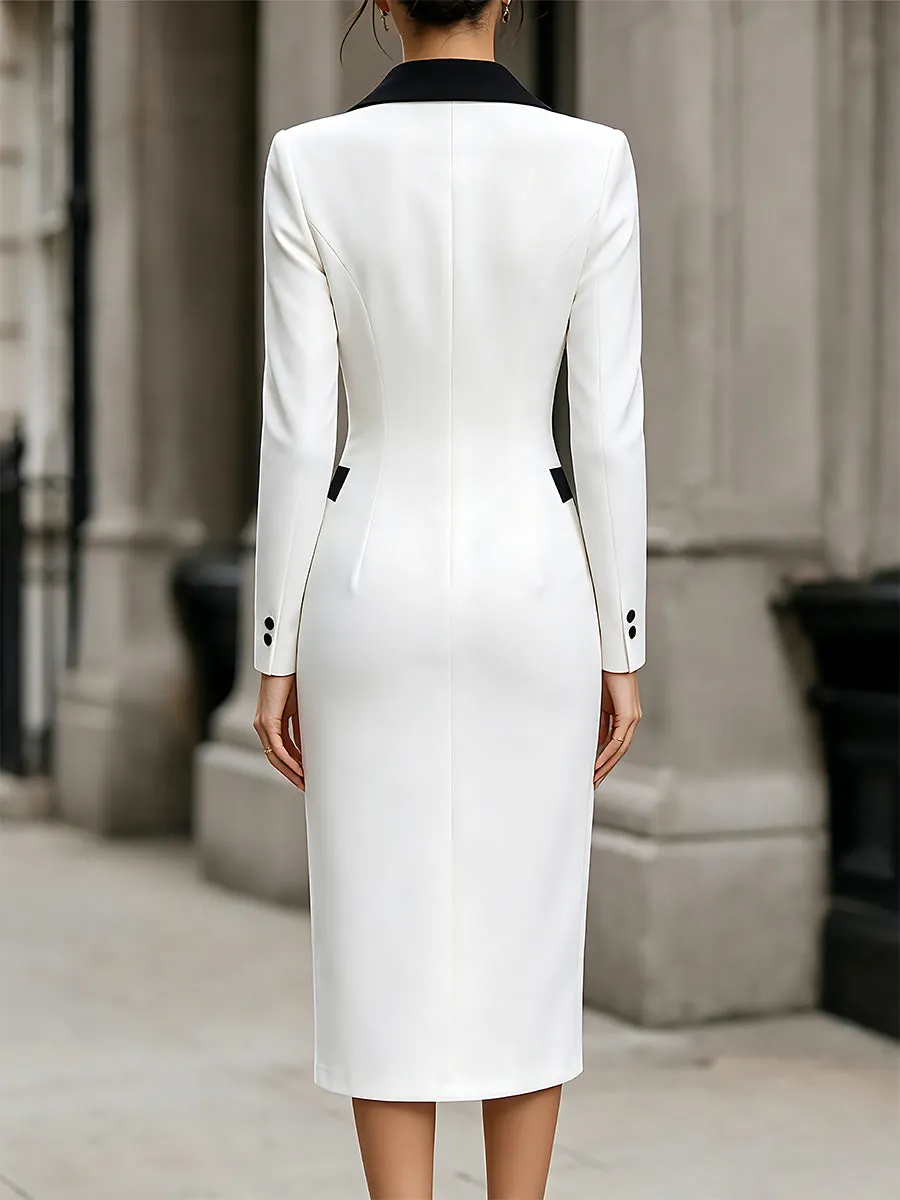 Contrast-Lapel Button-Front Blazer Midi Dress sold by Mooyius product image thumbnail 4