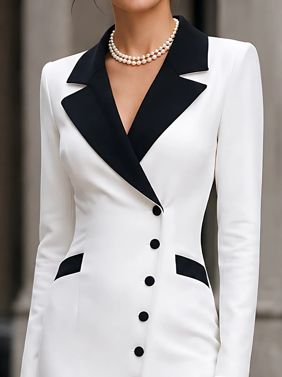 Contrast-Lapel Button-Front Blazer Midi Dress sold by Mooyius product image thumbnail 2