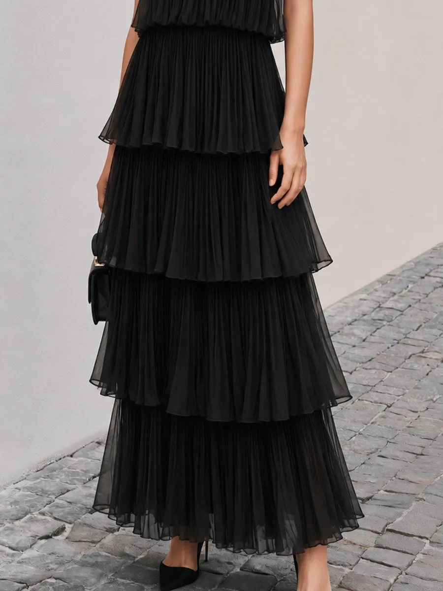 Sleeveless High Neck Pleated Tiered Chiffon Maxi Dress sold by Mooyius product image thumbnail 4