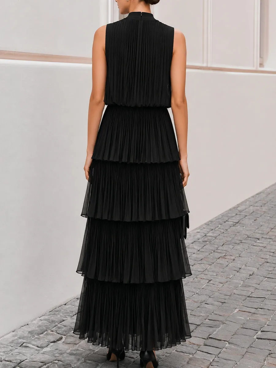 Sleeveless High Neck Pleated Tiered Chiffon Maxi Dress sold by Mooyius product image thumbnail 2