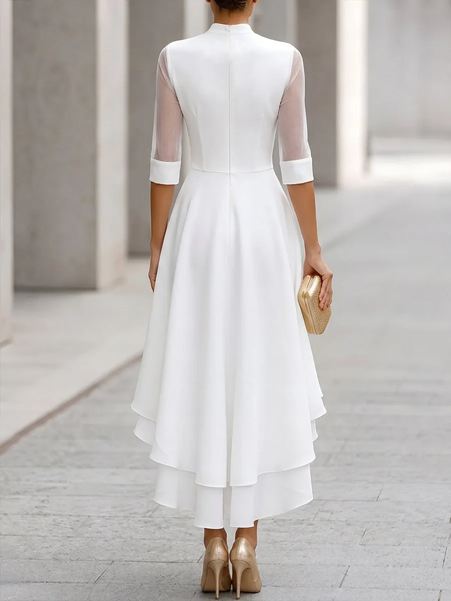 Sheer Sleeve High-Low A-Line Midi Dress sold by Mooyius product image thumbnail 5