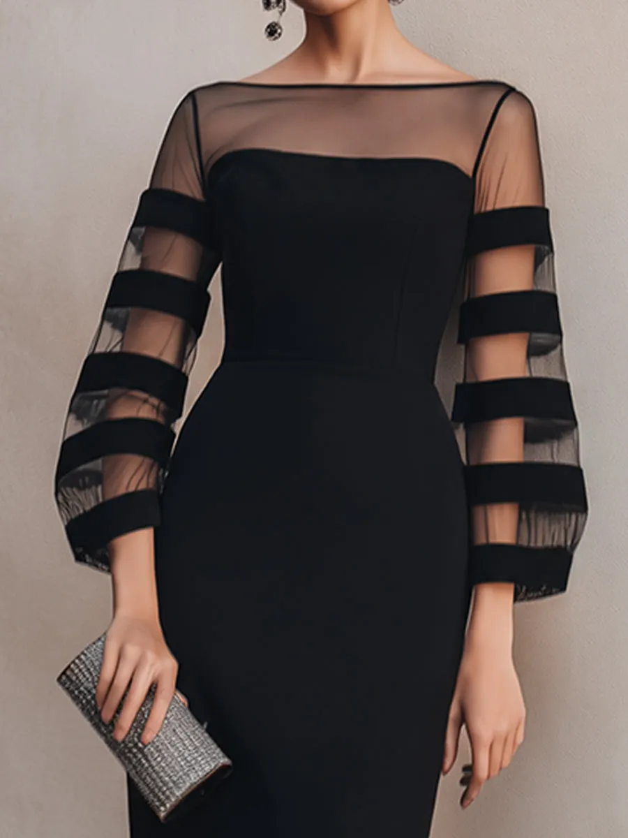 Sheer Mesh Striped Sleeve Bodycon Midi Dress sold by Mooyius product image thumbnail 3