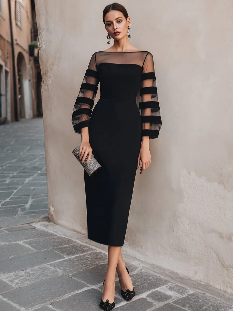 Sheer Mesh Striped Sleeve Bodycon Midi Dress sold by Mooyius product image thumbnail 2