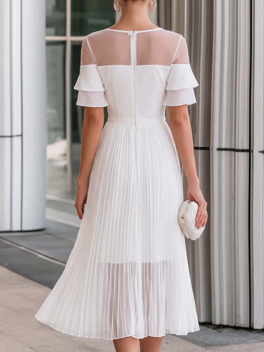 Sheer Mesh Neck Chiffon Pleated A-Line Midi Dress sold by Mooyius product image thumbnail 4