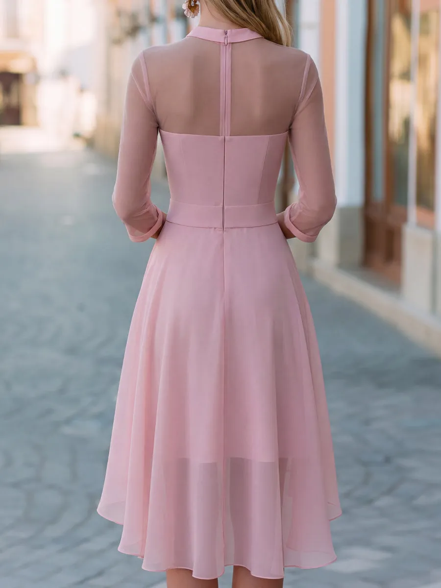 Sheer Sleeves Keyhole Neck Detail Chiffon Midi Dress sold by Mooyius product image thumbnail 4
