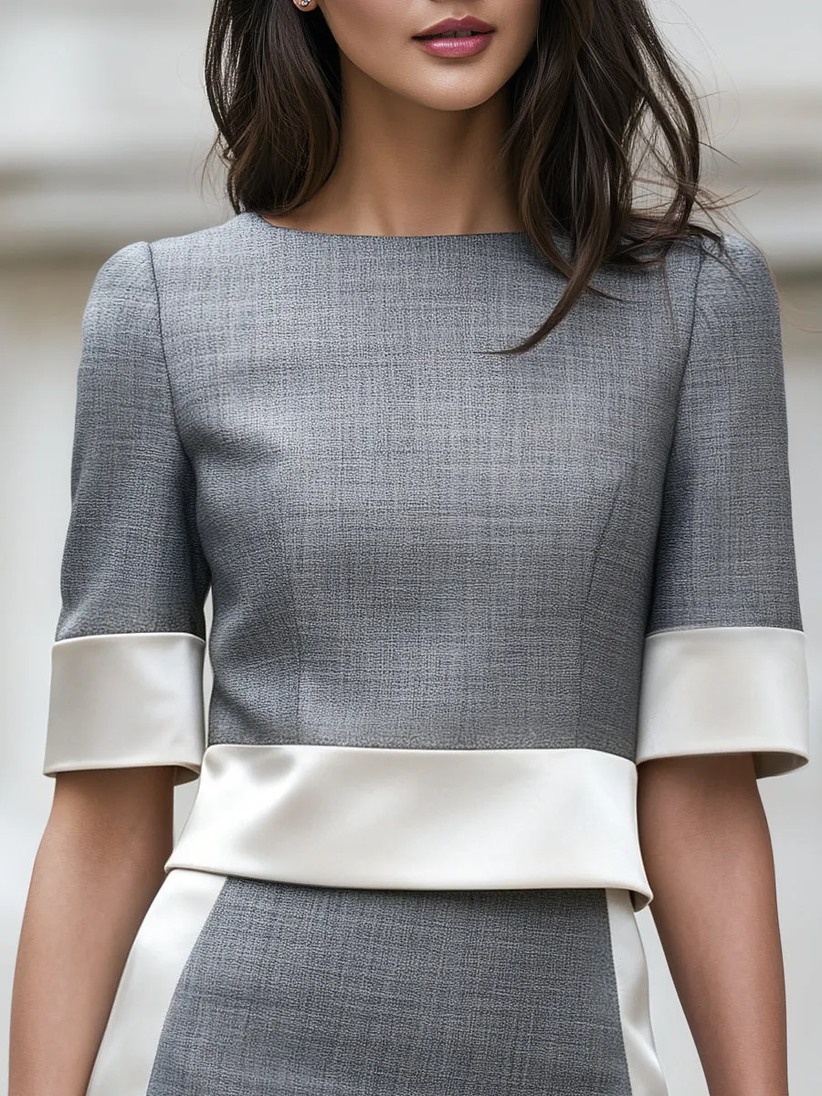 Satin Panel Color-Block Tailored Two-Piece Set sold by Mooyius product image thumbnail 2