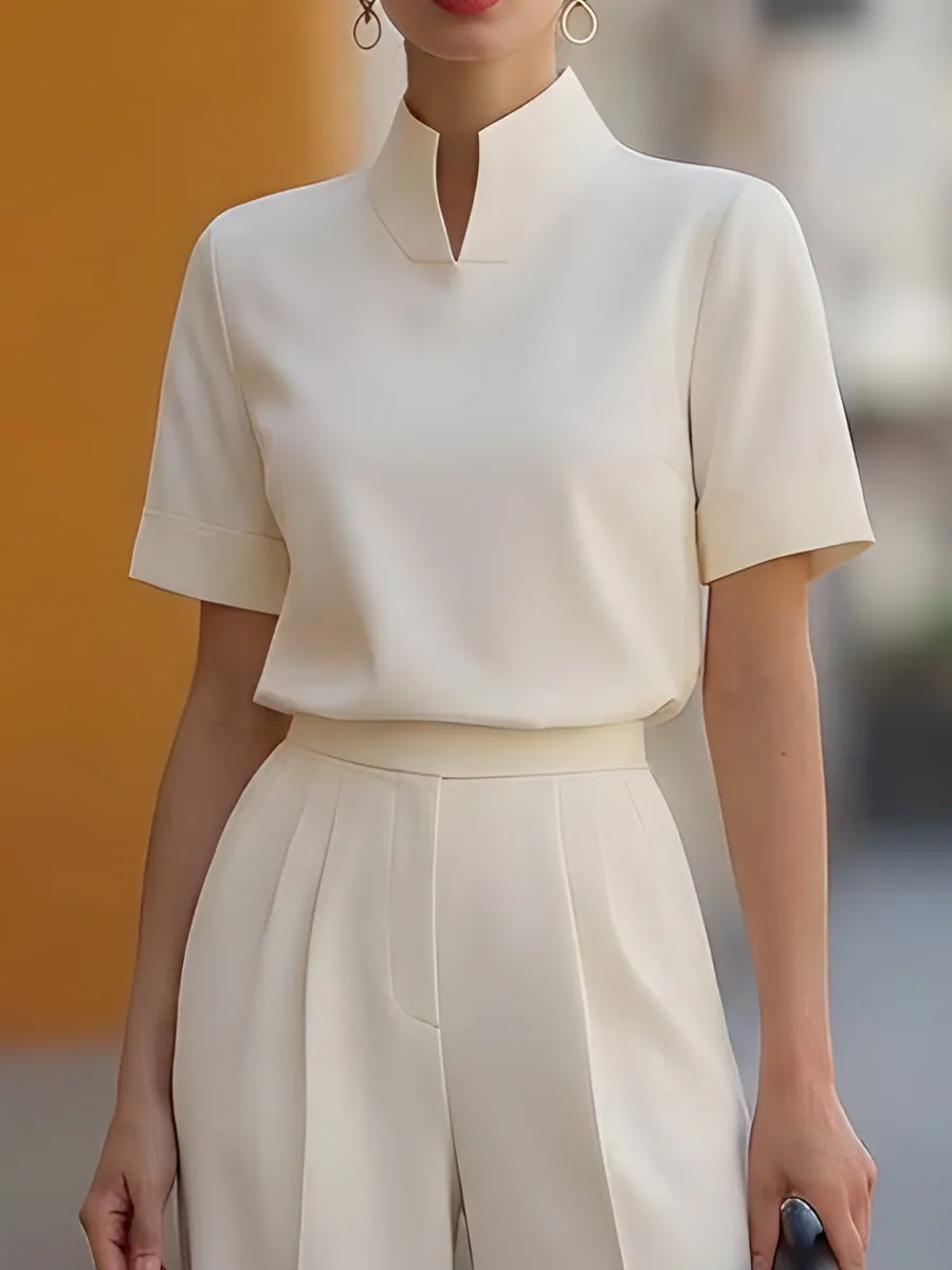 Minimalist Structured High-Neck Wide-Leg Two-Piece Set sold by Mooyius product image thumbnail 2