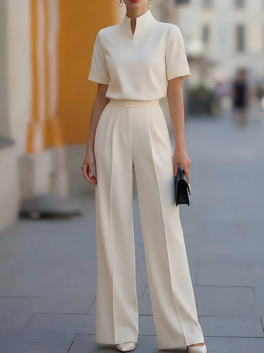 Minimalist Structured High-Neck Wide-Leg Two-Piece Set sold by Mooyius