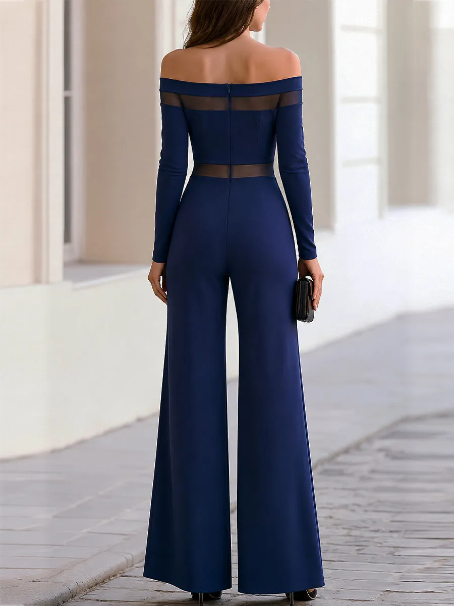 Off-The-Shoulder Mesh Cutout Long Sleeve Wide Leg Jumpsuit sold by Mooyius product image thumbnail 2
