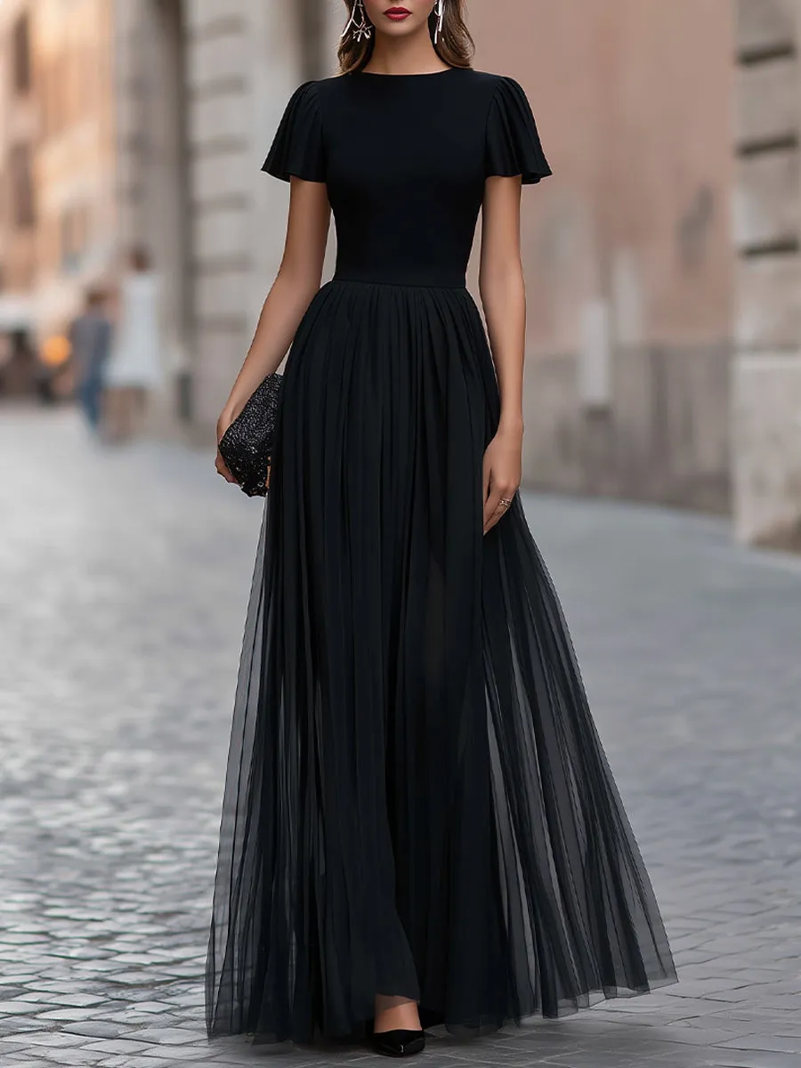 Flutter Sleeve Pleated A-Line Maxi Dress sold by Mooyius