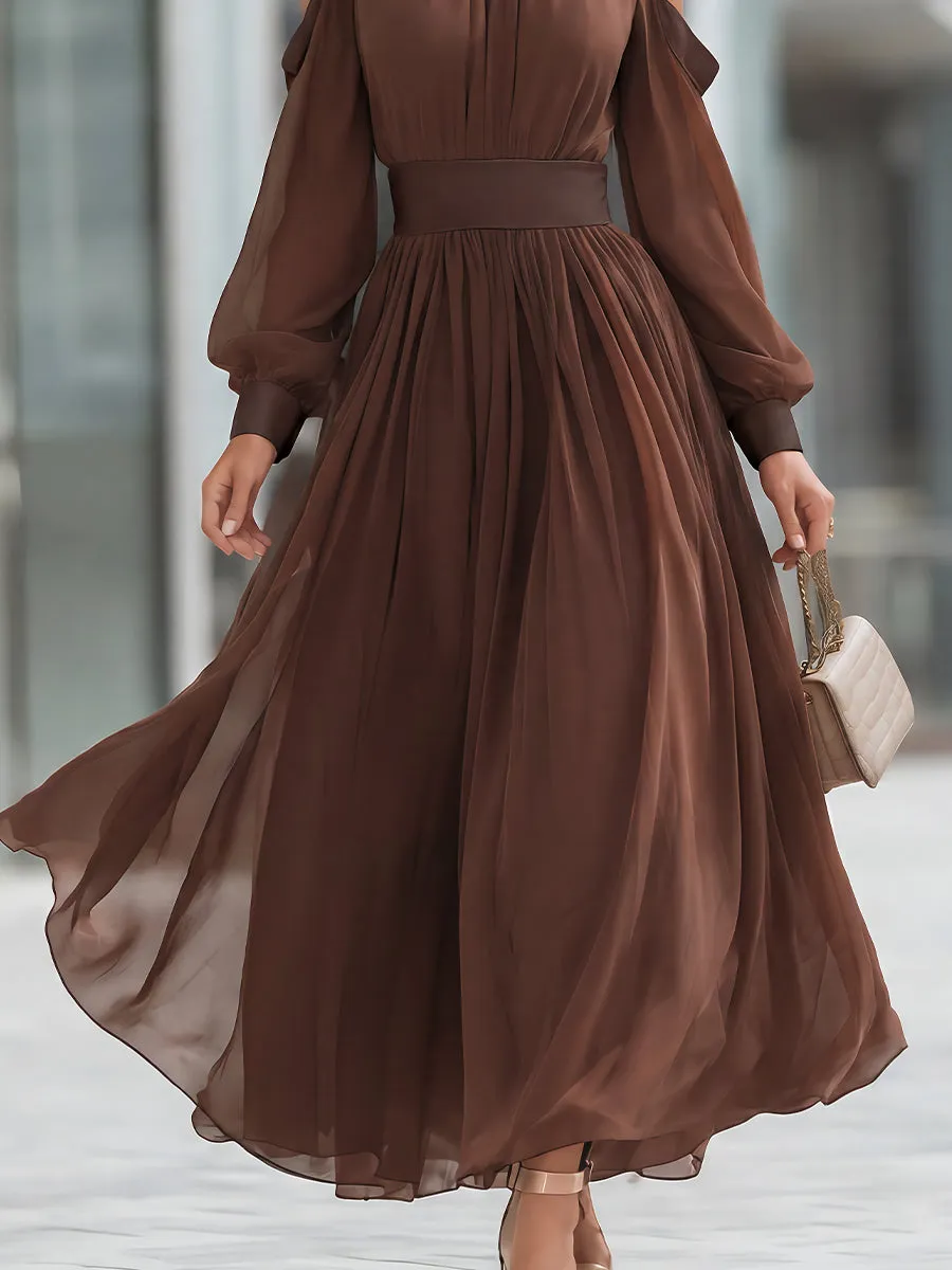 Cold-Shoulder Pleated Chiffon Maxi Dress sold by Mooyius product image thumbnail 4