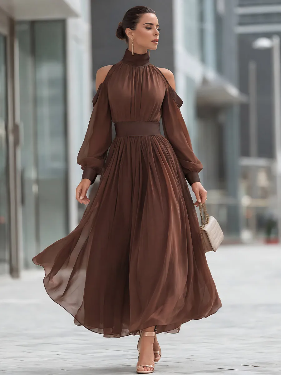 Cold-Shoulder Pleated Chiffon Maxi Dress sold by Mooyius product image thumbnail 2