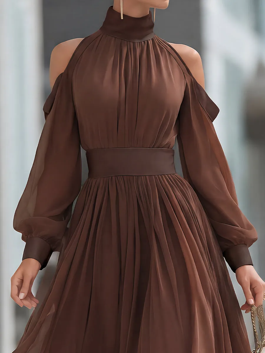 Cold-Shoulder Pleated Chiffon Maxi Dress sold by Mooyius product image thumbnail 3