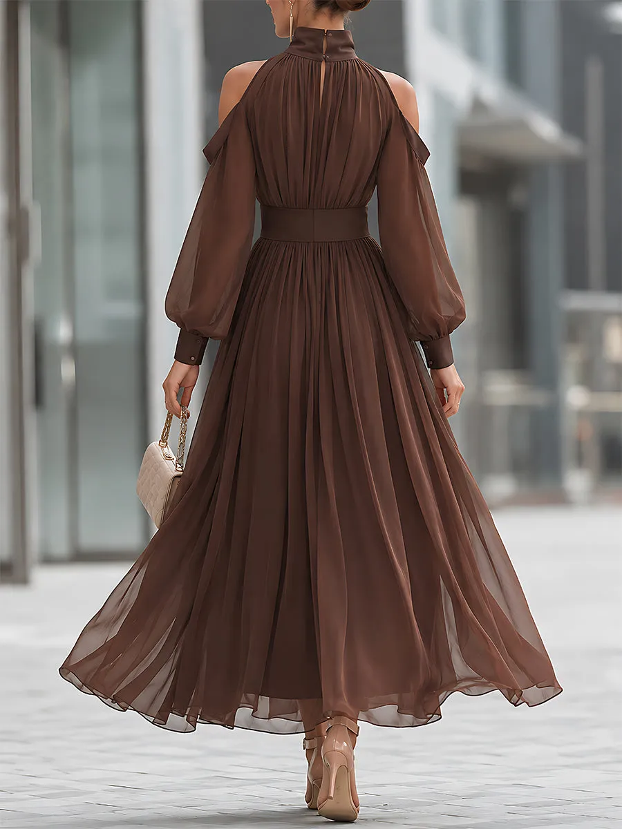 Cold-Shoulder Pleated Chiffon Maxi Dress sold by Mooyius product image thumbnail 5