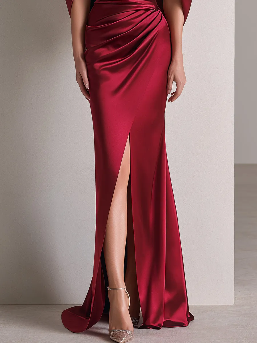 Off-Shoulder Draped Sleeve Ruched Satin Evening Gown sold by Mooyius product image thumbnail 4