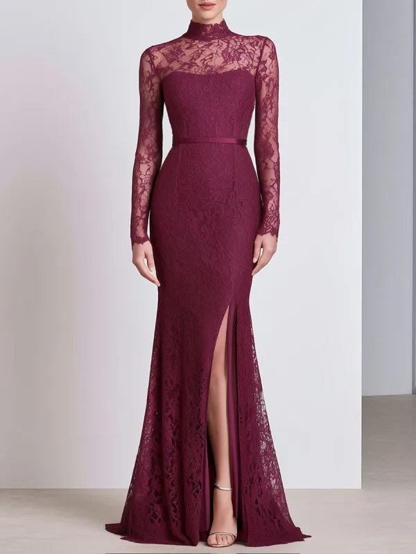 High Neck Long Sleeve Lace Mermaid Evening Gown made by Mooyius