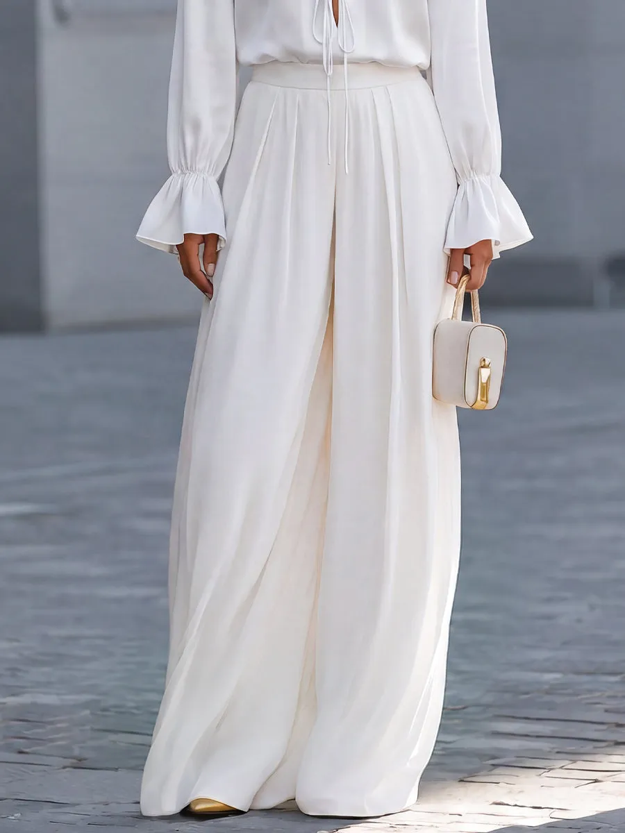 Ruffle Tie-Neck Blouse Wide-Leg Trousers Two-Piece Set sold by Mooyius product image thumbnail 3