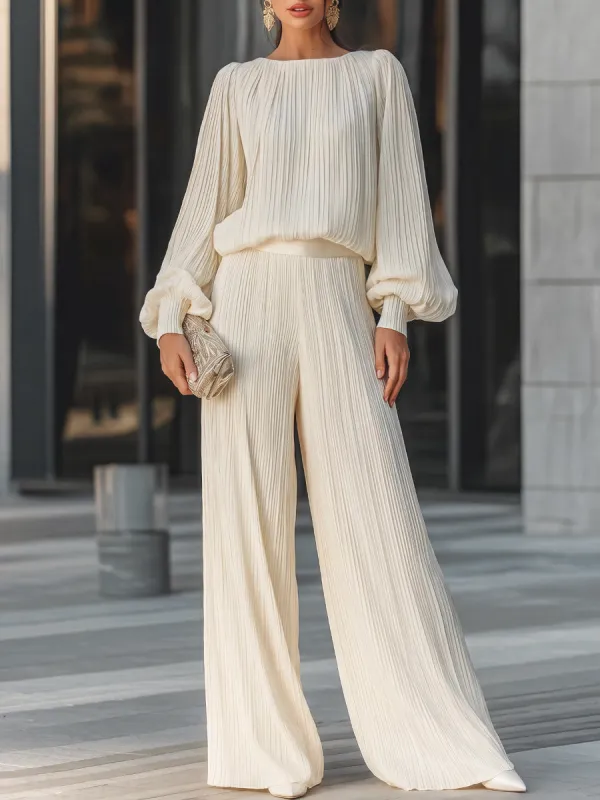 Vertical Pleated Flowing Wide-Leg Two-Piece Set made by Mooyius