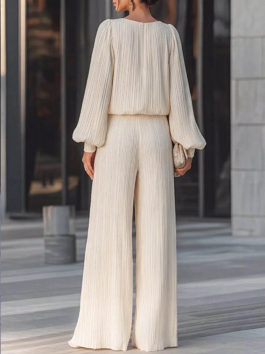 Vertical Pleated Flowing Wide-Leg Two-Piece Set sold by Mooyius product image thumbnail 4