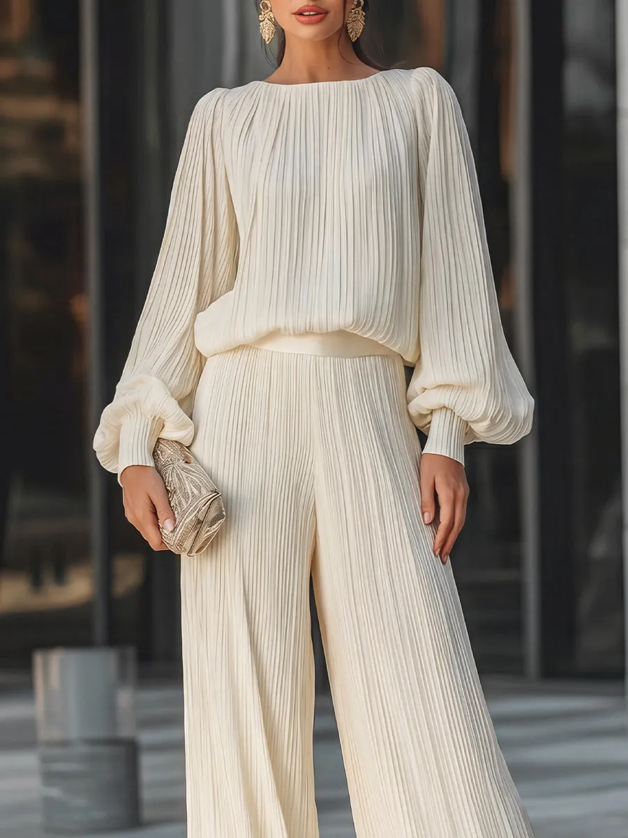 Vertical Pleated Flowing Wide-Leg Two-Piece Set sold by Mooyius product image thumbnail 2
