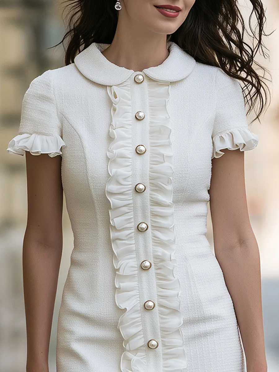 Elegant Ruffle Trim Pearl Button Mini Dress sold by Mooyius product image thumbnail 3